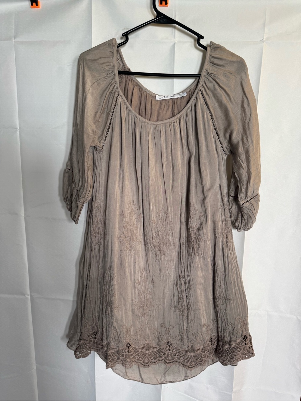 Nicole Taupe/grey Embroidered Scoop dress